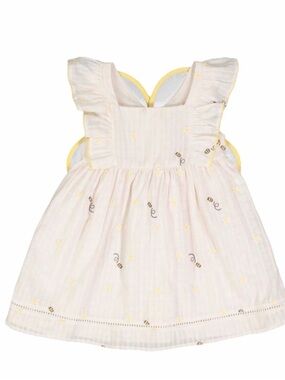 Baby Girls Cream & Yellow Bee Embroidered Ruffle Dress